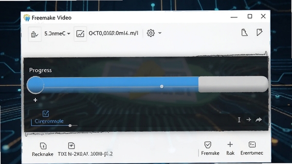 Freemake Video Converter转换过程界面,显示进度条和文件信息,背景为深色科技风格,进度条为蓝色,整体氛围专业高效