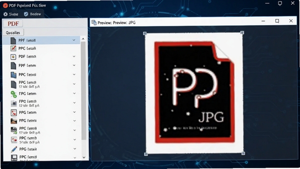 PDF转成图片工具主界面预览图,展示软件将PDF文档转换为JPG图片的操作界面,左侧为文件列表,右侧为转换预览窗口,背景为干净的深蓝色科技感界面