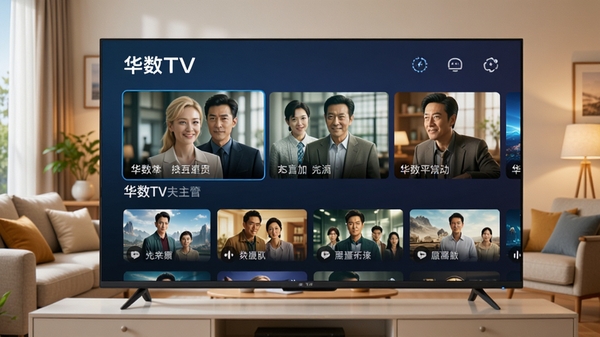����TV�����棬չʾ�ڿ���������ϲ���������Ӱ�Ӿ磬����Ϊ��ܰ�ļ�ͥ���������������������������沼�ּ��󷽣�ͻ���������ơ�����TV����Logo���������ִ��Ҿ��пƼ��У�ɫ�����ޣ�ϸ�ڷḻ��������AI��ͼģ�͡�