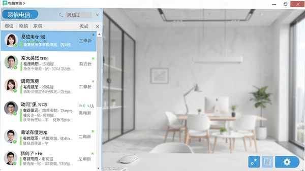 易信电脑版主界面截图,展示聊天列表与功能按钮,背景为现代简约风格,人物头像清晰,整体色调清新明亮