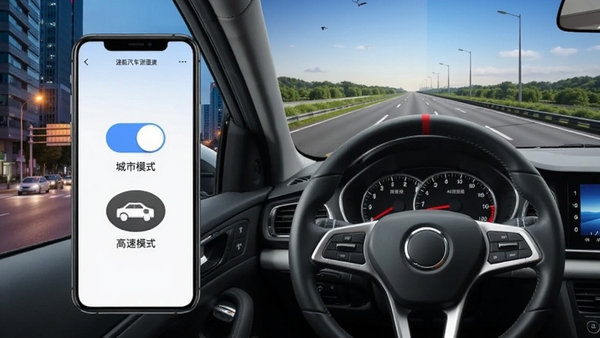 �ٺ�����������GPS��ʻģʽ�л�ʾ��ͼ������������ֻ��������棬�л��������С�����ģʽ���͡�����ģʽ��ͼ�꣬�Ҳ��Ƿ����̺��Ǳ��̣�����Ϊ��ҹ������ƣ�һ���ǳ��нֵ���һ���Ǹ��ٹ�·������Ա�����