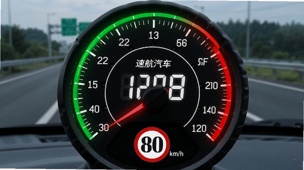 �ٺ�����������GPS������ʾ��дͼ������������Բ���ٶȱ��̣�������������Χ����ɫ�ͺ�ɫ��Ч������Ϊģ���ĸ��ٹ�·�������·���ʾ����80km/h������Ƽ���ǿ