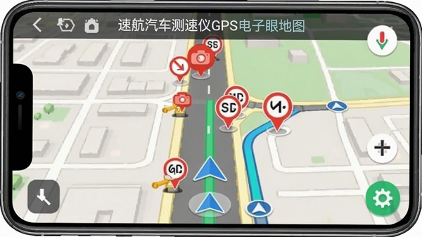 �ٺ�����������GPS�����۵�ͼ����ͼ������Ϊ�ֻ���ͼ����ͼ����·���к�ɫ�����ͼ������ٱ�ʶ������λ������ɫ��ͷ��ʾ����Χ�е���·�ߣ�����Ϊ������ͼ������ɫ�����£���ʶ����