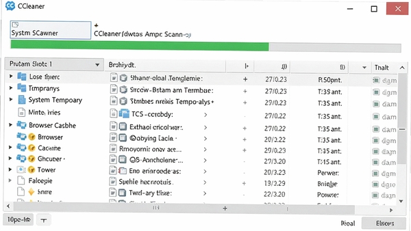 CCleaner����ɨ����̽�ͼ����ʾ����ɨ��ϵͳ��ʱ�ļ������������ͻ���վ�������������ɼ����ļ��б�����չʾ������ɫ�����£�ͻ��ɨ���ȫ���Ժ�������