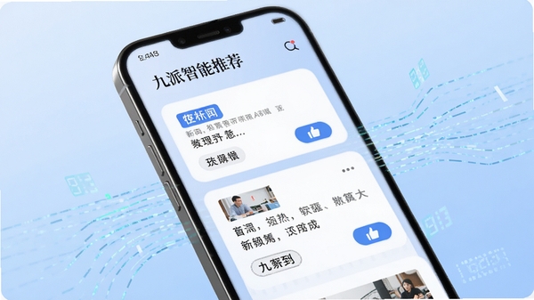 �������������Ƽ����棬�ֻ���Ļ��չʾ���Ի����ſ�Ƭ����Ƭ�����Ƽ���ǩ�͵��ް�ť������Ϊ����ɫ���䣬ͻ���㷨�Ƽ���������������������������Ƽ���ʮ�㣬���湹ͼ��