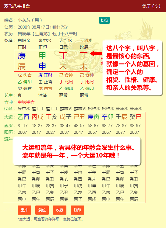 91算命生辰八字排盘详批结果五行分析大运流年