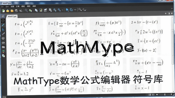 MathType数学公式编辑器丰富的符号库和模板展示截图,展示各类数学符号分类,配文:MathType数学公式编辑器 符号库