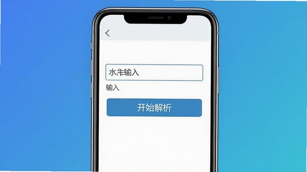 去水印免费无损软件主界面截图,展示简洁的输入框和醒目的“开始解析”按钮,背景为渐蓝色调,手机屏幕居中,画面清晰,文字可辨,整体风格清爽现代。