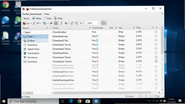 FirefoxDownloadsView软件主界面预览图,画面主体是一个干净的Windows桌面窗口,前景为软件表格界面,背景为模糊的电脑桌面,整体风格简洁明亮,展示软件核心的下载记录列表功能