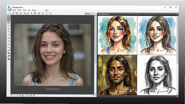 һ��չʾFotoSketcher�������������������ƬЧ���ĺϳ�Ԥ��ͼ�����������ɼ������Ϊԭʼ��Ƭ���Ҳ�Ϊת��Ϊˮ�ʻ����ͻ��������Ч���Աȣ�����Ϊ�����ɫ��������רҵ��ֱ�ۣ�ͻ��FotoSketcher��������������Ч��