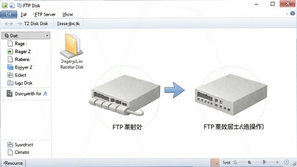 FTP Disk将FTP服务器映射为本地磁盘,资源管理器中显示Z盘,文件拖拽操作演示,浅色背景,专业软件风格