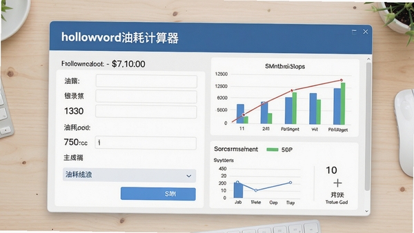 helloworld油耗计算器主界面截图,展示简洁的油耗记录表单与统计图表,背景为浅色桌面,界面布局清晰,突出软件名称与核心数据模块