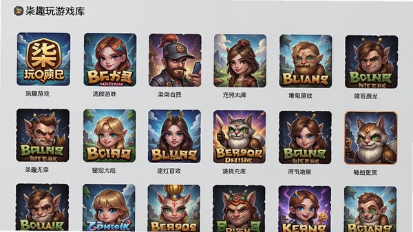 柒趣玩游戏库界面,展示多款游戏封面缩略图,按分类排列,背景为浅灰色,突出游戏图标和名称,整体布局整齐,便于浏览