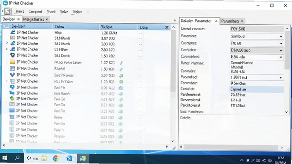 IP Net Checker主界面截图,展示软件运行在Windows桌面上的整体布局,左侧为设备列表,右侧为详细参数面板,背景为干净的浅蓝色渐变,整体风格简洁专业,软件名称IP Net Checker显示在窗口标题栏