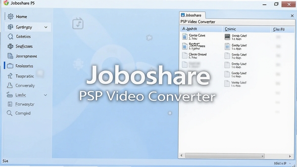 一款名为Joboshare PSP Video Converter的视频格式转换软件的主界面截图,界面设计简洁清晰,左侧是功能导航栏,右侧是文件列表区域,背景为柔和的浅蓝色调,整体风格专业且现代,画面中心突出软件名称Joboshare PSP Video Converter