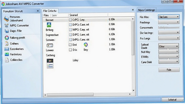 Joboshare AVI MPEG Converter主界面预览图,展示软件启动后的整体布局,左侧为功能列表,右侧为文件列表与转换设置区域,背景为淡蓝色渐变,整体风格简洁专业,画面清晰,软件名称显示在窗口顶部