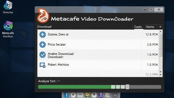 Metacafe Video Downloader主界面截图,展示简洁的下载任务列表和解析进度条,背景为深色电脑桌面,图标醒目,画面清晰,突出软件名称Metacafe Video Downloader