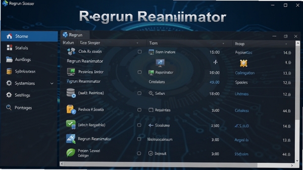 Regrun Reanimator 主界面预览,展示软件启动项管理、注册表清理、系统优化等核心功能模块,界面布局清晰,左侧功能导航栏,右侧详细列表,整体风格现代简洁,背景为深蓝色科技感主题,软件名称Regrun Reanimator 醒目展示在窗口顶部