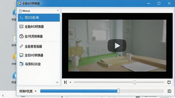 全能dvd转换器主界面预览图,展示软件整体布局,左侧为功能列表,右侧为视频预览窗口,下方为转换进度条,整体风格简洁明了,色彩以蓝白为主色调,背景为浅灰色桌面环境