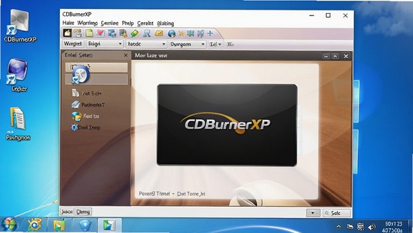 CDBurnerXP主界面截图,展示软件在Windows桌面运行的完整面貌,包含菜单栏、工具栏和主要功能区域,画面清晰明亮,背景为浅色桌面环境