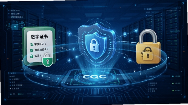 CQC�ƶ�ǩ��ȫ����ǩ����չʾ������֤���������ͼ�껷�ƣ�����Ϊ��ɫ�Ƽ������簲ȫ���棬ϸ�ڷḻ���ʺ�����ͼģ��