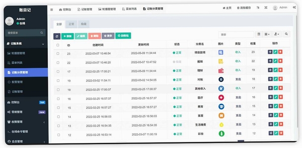 发发流水记账系统运行截图