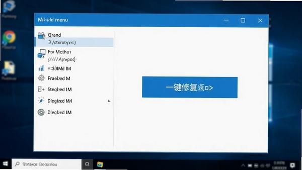 启动菜单自动修复工具主界面截图,显示简洁的蓝色调软件窗口,左侧功能列表,右侧一键修复按钮,背景为模糊的Windows桌面,整体风格专业清晰