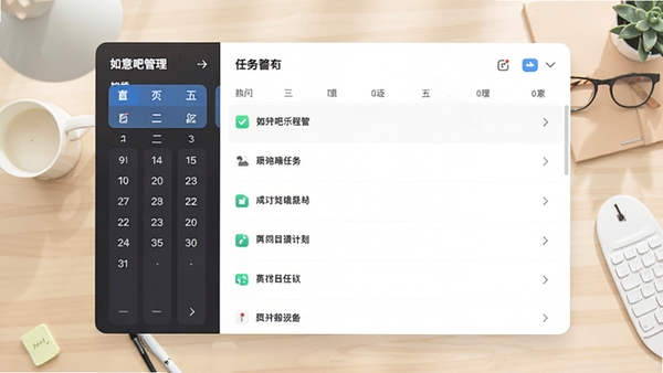 如意吧日程管理主界面预览图,展示左侧日期导航栏与右侧任务列表,背景为整洁的浅色桌面环境,图标清晰,整体风格简约明亮