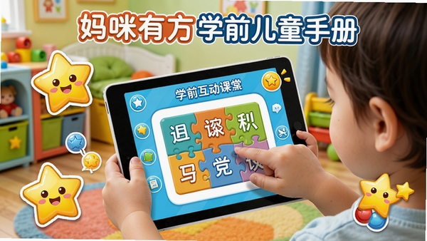 �����з�ѧǰ��ͯ�ֲ�Ȥζ�������ý��棬��ʾһ����������ƽ�������ƴͼʶ����Ϸ����Χ�п�ͨ���Ǻͽ�������������Ϊ��ɫ��ͯ���������������ã�ͻ���������������з�ѧǰ��ͯ�ֲ�
