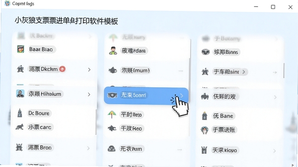 小灰狼支票进账单打印软件模板选择界面,显示多家银行列表,鼠标悬停高亮,背景淡蓝色,风格清爽