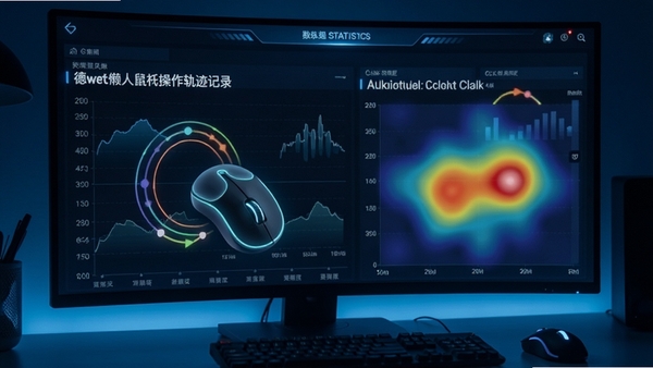 德威懒人鼠标操作轨迹记录图表,展示鼠标移动路径与点击热区,背景为数据统计界面,科技感十足