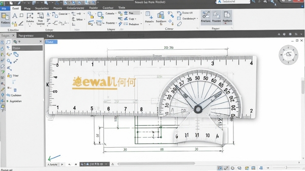 德威几何尺软件主界面截图,展示数字刻度尺与量角器工具悬浮于桌面,背景为工程制图软件界面,风格简洁现代,光线明亮,画面干净