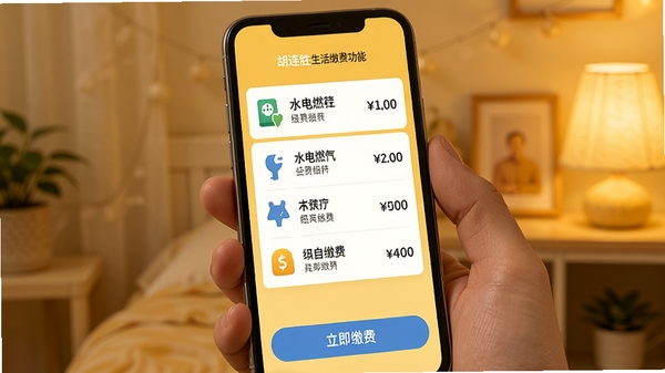 ����ʤ����ɷѹ��ܽ��棬�ֻ���Ļ����ʾˮ��ȼ���ɷ��б���ÿ����Ŀ����ͼ��ͽ��ײ��С������ɷѡ���ť������Ϊů��ɫ����Ӫ����ܰ��Χ����������չʾ��������