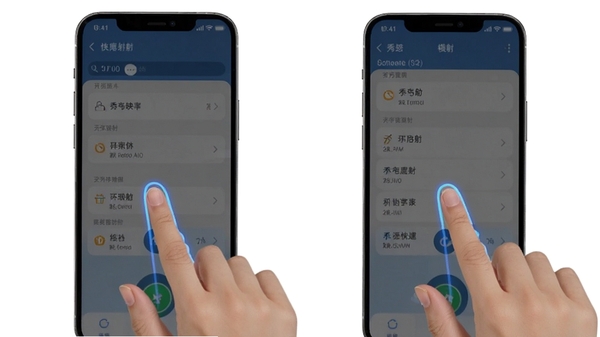秀一波操作手势模拟演示,手机屏幕上显示用户手指滑动的轨迹线条,对应触发快捷操作,背景为设置界面,展示手势映射列表