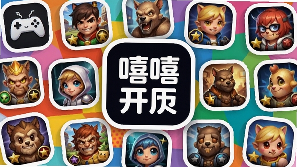 嘻嘻开黑多游戏覆盖功能展示,画面中央是嘻嘻开黑软件图标,周围环绕着多款热门手游的图标,采用拼贴画风格,背景为多彩的几何形状,寓意软件兼容性强、适用范围广
