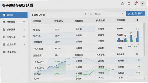 石子进销存系统主界面预览图,展示左侧功能导航栏与右侧数据表格区域,整体风格简洁商务,背景为浅灰色调,突出软件名称与数据可视化元素