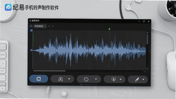 纪易手机铃声制作软件主界面预览图,展示简洁的波形编辑区与功能按钮布局,背景为浅灰色工作台,左上角显示软件名称Logo,整体风格清爽专业
