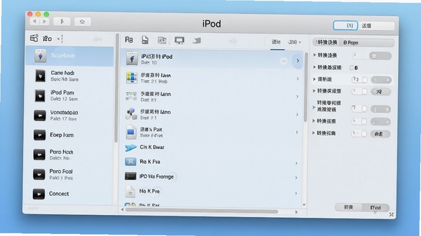 闪电ipod视频转换器主界面预览图,展示了简洁的软件布局,左侧为设备列表,中间为文件列表,右侧为转换设置面板,背景为干净的浅蓝色渐变,整体风格现代且专业