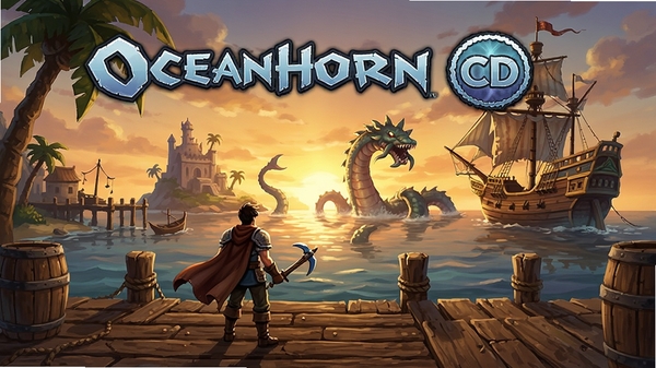 Oceanhorn CD ��Ϸ���峡����һ��Ӣ��վ��Ϧ���µĺ�����ͷ��Զ���о޴󺣹�����Ϸ���������ɫ�ʱ�����ϸ�ڷḻ���ʺ���Ϊ��Ϸ����ͼ
