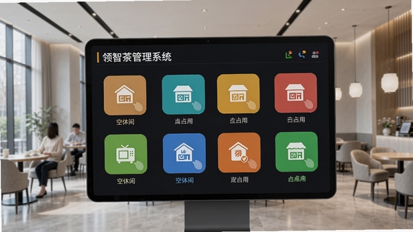 ���ǲ�¥����ϵͳ����̨״̬������棬����չʾ�����ͬ��ɫ�İ���ͼ�꣬�ֱ����������ռ��״̬��������Ƽ�࣬ɫ���������ԣ�����Ϊ�ִ���Լ���Ĳ�¥����
