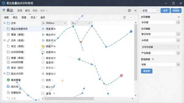 易达批量加水印系统主界面预览图,展示其简洁的批量处理工作台,左侧为文件列表,右侧为水印参数设置面板,整体风格现代清晰,背景为浅灰色工作区域