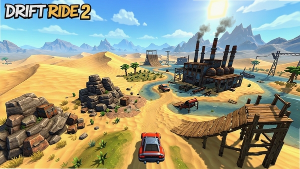 DRIFT RIDE 2 ��Ϸ��ͼԤ����չʾһ���������糡�����������ֵ�����ɳ����ʯ�ش�������������ľ���µ������温��ӽǣ���ͼ�������ɼ�Զ����ɽ������գ�ɫ��������������Ϸ������̽�����ԡ�