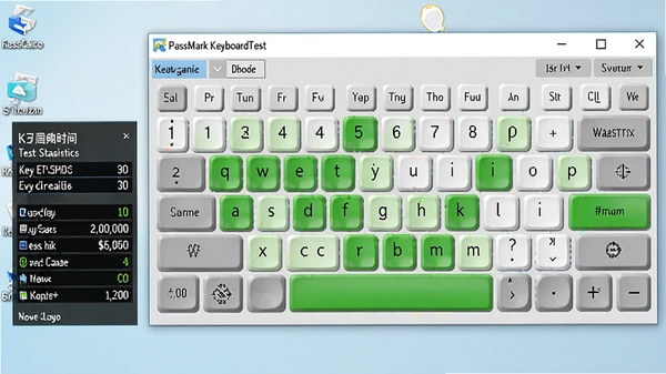PassMark KeyboardTest�������н�ͼ��������̽����ж������������ɫ����״̬�������Ϣ�����ʾ������Ӧʱ�������ͳ�ƣ�����Ϊ����ǳɫ���滷����ͼ������չʾ��������߼���дʵ���