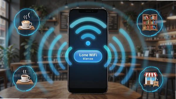 ����WiFi��������ʾ��ͼ���ֻ���Ļ�����WiFi���Ƹ�����Χ��������Χ�п�������ͼ��ݵ�ͼ�꣬������ʾһ�����Ӱ�ť������Ƽ���ǿ��ɫ������