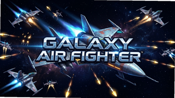 Galaxy Air Fighter��Ϸ�������ͼ��չʾһ���ſ�ս�����ǿձ����з��У���Χ�ел����ӵ���Ч��������������ϷLOGO��������ƻ�������ϸ�ڷḻ���ʺ���Ϊ��Ϸ����ͼ