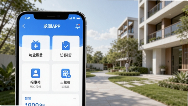 ����APP������չʾ������Ϊ�ִ���Լ������������ǰ�����ֻ���Ļ��д����Ļ��������ʾ����APP����ҳ���֣�������ҵ�ɷѡ��ÿ�ͨ�С����±��޵Ⱥ��Ĺ���ͼ�꣬����ɫ������ɫ�Ͱ�ɫΪ�������������Ȼ��ͻ���ǻ�����������������⡣