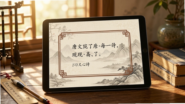 ���Ĺ���Ӧ����ƽ���豸����ʾÿ��һʫ����С�����ĳ�����С�����Թŵ�߿�װ�Σ���ʾһ����ʫ�����ߣ������ǵ��ŵ�ɽˮ������Χ��ë�ʡ���ǩ�ͼ����ż�������Ӵ����ս�����������ů��ͻ��Ӧ����ŵ��Ļ����ںϣ�������Ⱦ��