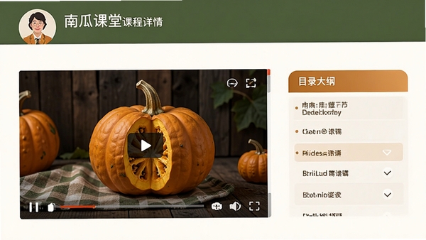南瓜课堂课程详情页展示,包含视频讲解区域与目录大纲列表,讲师头像清晰可见,界面配色专业舒适