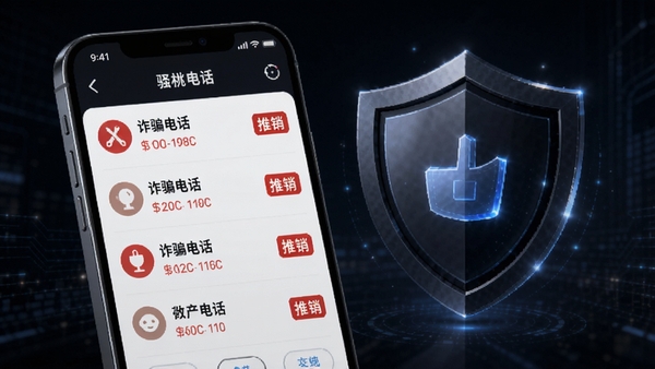 Сӣ�ҵ绰�������ع���ʾ��ͼ���ֻ���Ļ��ʾ�����ص�ɧ�ŵ绰�б���ÿ����Ŀ���С�թƭ�绰�����������ĺ�ɫ��ǩ������Ϊ��ɫ��������ͼ�Σ�ͻ����ȫ�ػ����Ӿ�Ч����