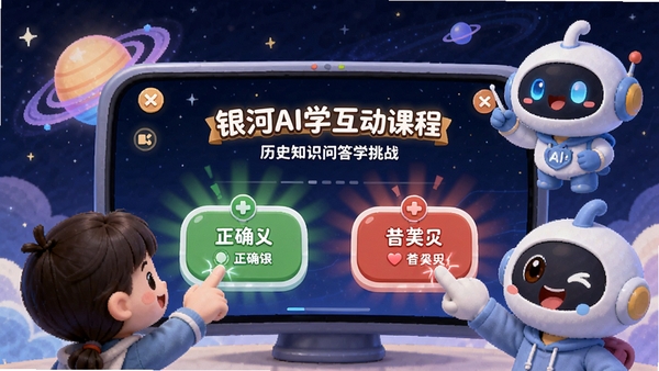 ����AIѧ�����γ�ѧϰ��������Ļ��չʾһ����ʷ֪ʶ�ʴ���ս���û����ѡ��������ȷ�������ʾ��Ч������ɫ�ʷḻ����ͨ��񣬱���������AIѧ����������Ӫ������ѧϰ��Χ